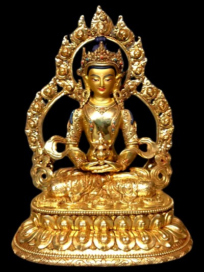 Buddhist Statue Of Aparimita, [full Gold Plated, Stone Setting, Face Painted], Amitayus, Chepame