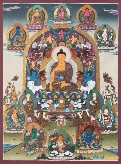 [master Quality],tibetan Thangka Of Shakyamuni Buddha, [real Gold], Natural Traditional Color