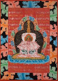 Tibetan Thangka Of Shakyamuni Buddha Mandala, [real Gold], Natural Traditional Color, [painted Both Side], [rare Find], [master Quality], [old Stock]