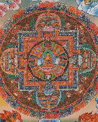 Tibetan Thangka Of Shakyamuni Buddha Mandala, [real Gold], Natural Traditional Color, [painted Both Side], [rare Find], [master Quality], [old Stock]