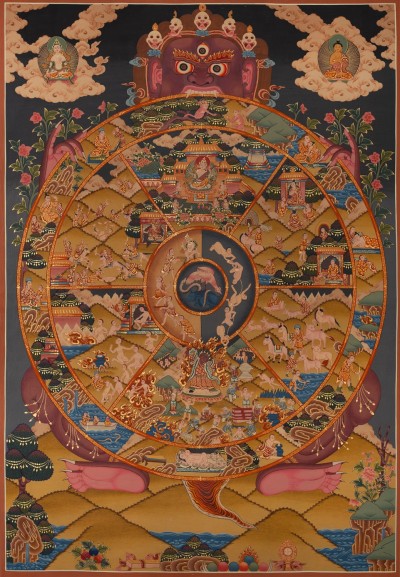 [old], [master Quality],tibetan Thangka Of Wheel Of Life, [real Gold], Natural Traditional Color