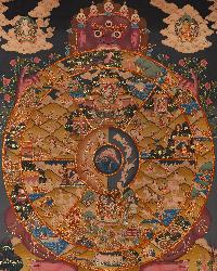 [old], [master Quality],tibetan Thangka Of Wheel Of Life, [real Gold], Natural Traditional Color