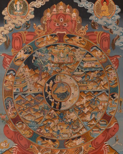 [old], [master Quality],tibetan Thangka Of Wheel Of Life, [real Gold], Natural Traditional Color
