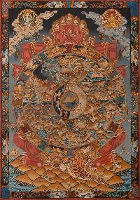 [old], [master Quality],tibetan Thangka Of Wheel Of Life, [real Gold], Natural Traditional Color