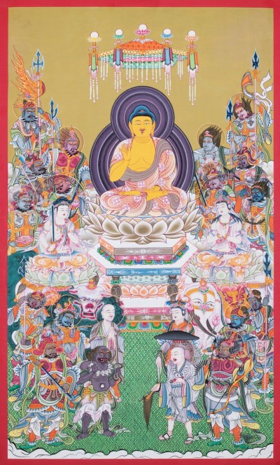 [master Quality],japanese Style Thangka Of Amitabha Buddha, [real Gold], Natural Traditional Color