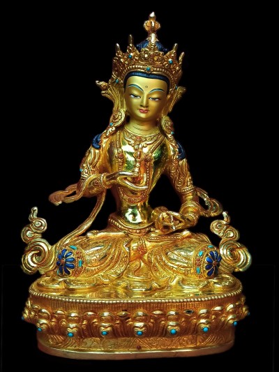 Buddhist Statue Of Vajrasattva, [full Gold Plated, Stone Setting, Face Painted]