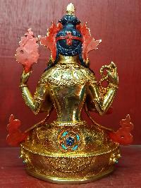 Buddhist Statue Of Chenrezig, [full Gold Plated, Stone Setting, Face Painted]