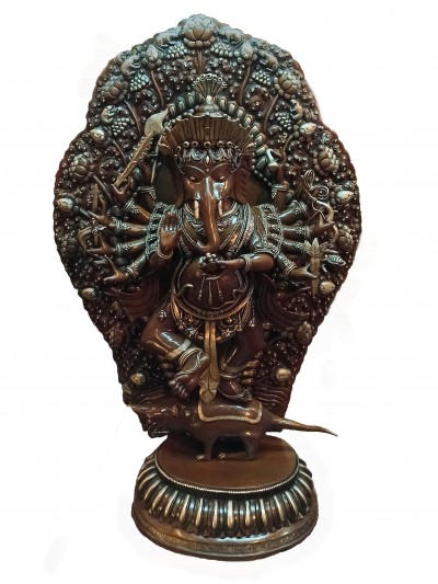 Buddhist Statue Of Ganesh, [chocolate And Silver Oxidized]