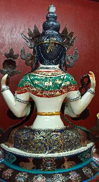 Buddhist Statue Of Chenrezig, [traditional Color, Face Painted]
