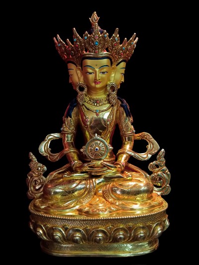 Maha Vairochana Statue, Buddhist Statue [full Gold Plated, Stone Setting, Face Painted], [four Faces Of Four Buddhas]