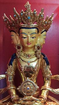 Maha Vairochana Statue, Buddhist Statue [full Gold Plated, Stone Setting, Face Painted], [four Faces Of Four Buddhas]