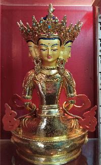 Maha Vairochana Statue, Buddhist Statue [full Gold Plated, Stone Setting, Face Painted], [four Faces Of Four Buddhas]