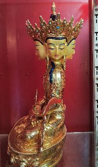 Maha Vairochana Statue, Buddhist Statue [full Gold Plated, Stone Setting, Face Painted], [four Faces Of Four Buddhas]