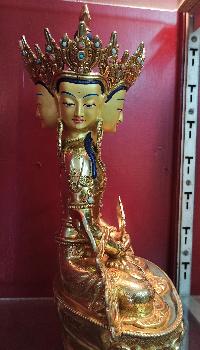 Maha Vairochana Statue, Buddhist Statue [full Gold Plated, Stone Setting, Face Painted], [four Faces Of Four Buddhas]