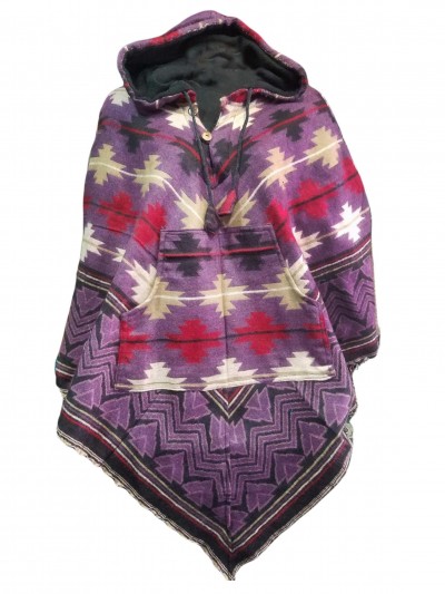 Dhaka Poncho, With Fleece Lining And Hood, Fashionable, Durable, And Warm, With Dhaka Pattern Design