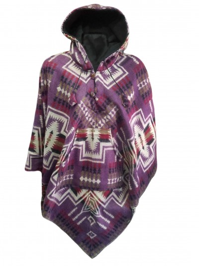 Dhaka Poncho, With Fleece Lining And Hood, Fashionable, Durable, And Warm, With Dhaka Pattern Design