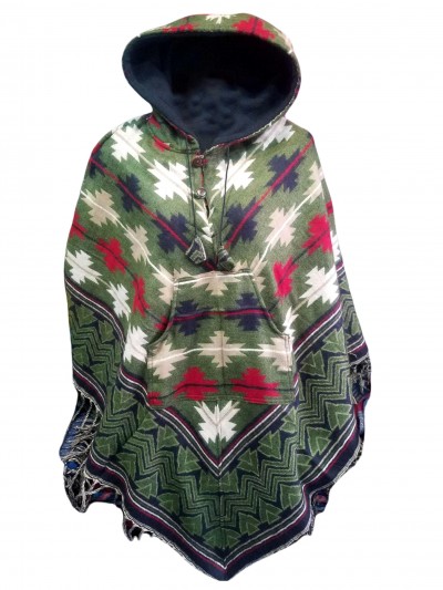 Dhaka Poncho, With Fleece Lining And Hood, Fashionable, Durable, And Warm, With Dhaka Pattern Design
