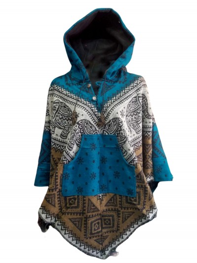 Dhaka Poncho, With Fleece Lining And Hood, Fashionable, Durable, And Warm, With Dhaka Pattern Design