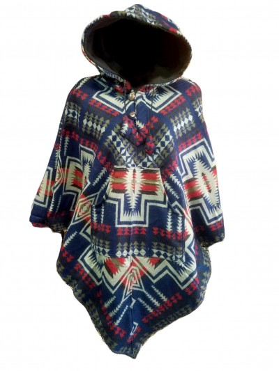 Dhaka Poncho, With Fleece Lining And Hood, Fashionable, Durable, And Warm, With Dhaka Pattern Design
