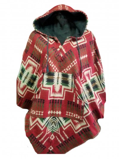 Dhaka Poncho, With Fleece Lining And Hood, Fashionable, Durable, And Warm, With Dhaka Pattern Design