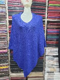 Nepali Handmade Pashmina Poncho, Panchu, [best Quality], Blue