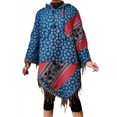 Dhaka Poncho, With Fleece Lining And Hood, Fashionable, Durable, And Warm, With Dhaka Pattern Design