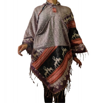 Dhaka Poncho, With Fleece Lining And Hood, Fashionable, Durable, And Warm, With Dhaka Pattern Design