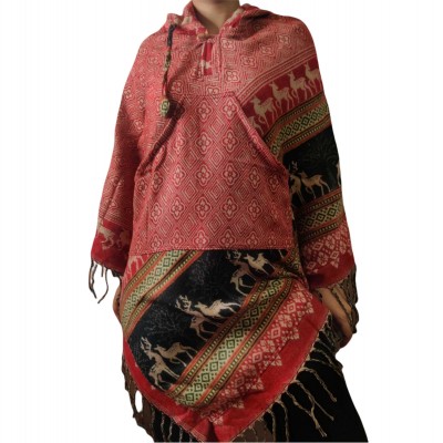 Dhaka Poncho, With Fleece Lining And Hood, Fashionable, Durable, And Warm, With Dhaka Pattern Design