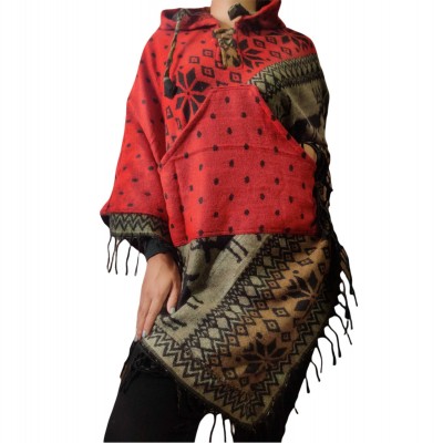 Dhaka Poncho, With Fleece Lining And Hood, Fashionable, Durable, And Warm, With Dhaka Pattern Design