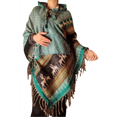 Dhaka Poncho, With Fleece Lining And Hood, Fashionable, Durable, And Warm, With Dhaka Pattern Design