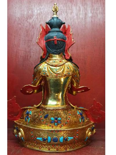 Buddhist Statue Of Vajradhara, [full Gold Plated, Stone Setting, Face Painted]