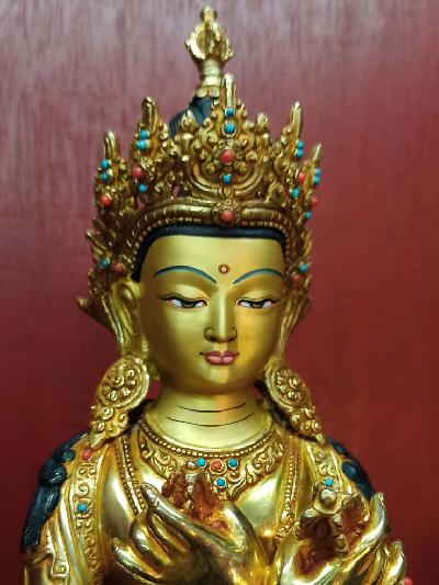 Buddhist Statue Of Vajradhara, [full Gold Plated, Stone Setting, Face Painted]