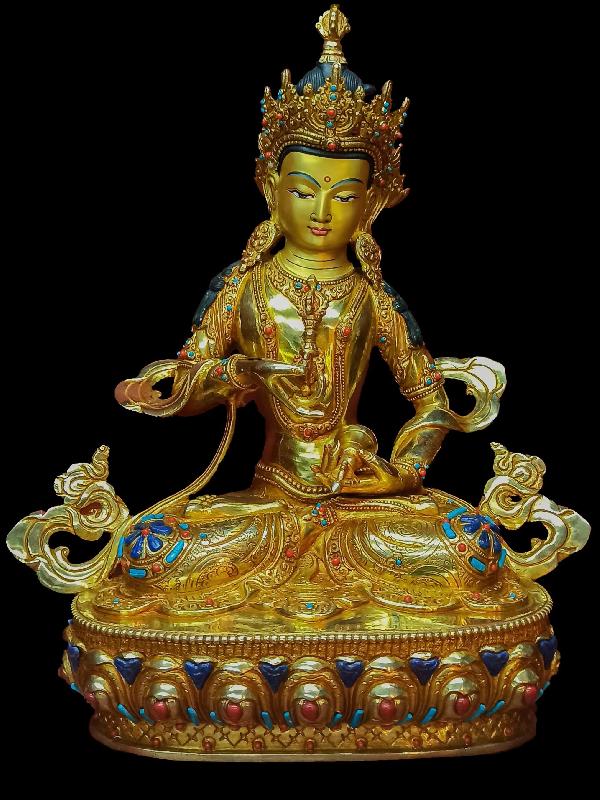 Buddhist Statue Of Vajrasattva, [full Gold Plated, Stone Setting, Face Painted]