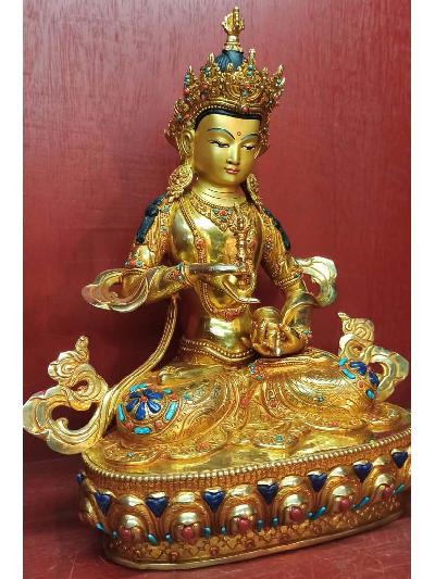 Buddhist Statue Of Vajrasattva, [full Gold Plated, Stone Setting, Face Painted]