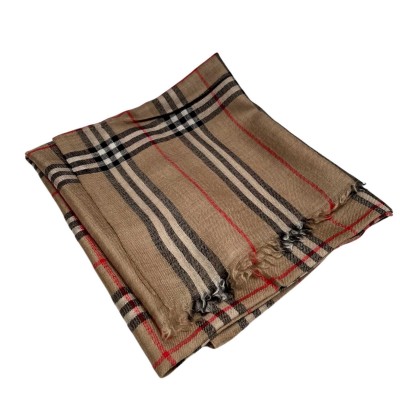 Ring Shawl,a Thin, Soft, And Light Shawl For All-weather Use, Two-ply Wool, Real Pashmina Wool, Brown With Stripes
