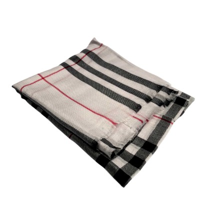 Ring Shawl,a Thin, Soft, And Light Shawl For All-weather Use, Two-ply Wool, Real Pashmina Wool, White With Stripes