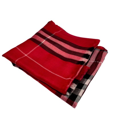Ring Shawl,a Thin, Soft, And Light Shawl For All-weather Use, Two-ply Wool, Real Pashmina Wool, Red With Stripes