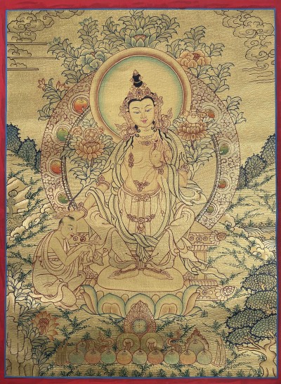 Tibetan Buddhist Thangka Of [maitreya Buddha], Real 24k Gold, [hand Painted]