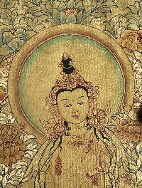 Tibetan Buddhist Thangka Of [maitreya Buddha], Real 24k Gold, [hand Painted]
