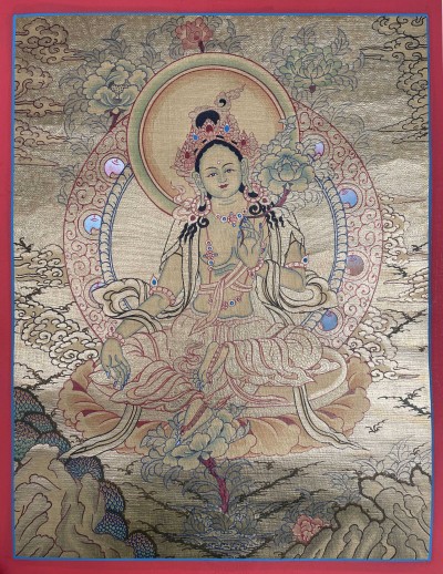 Tibetan Buddhist Thangka Of [green Tara], Real 24k Gold, [hand Painted]
