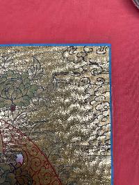 Tibetan Buddhist Thangka Of [green Tara], Real 24k Gold, [hand Painted]