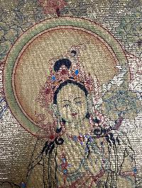 Tibetan Buddhist Thangka Of [green Tara], Real 24k Gold, [hand Painted]