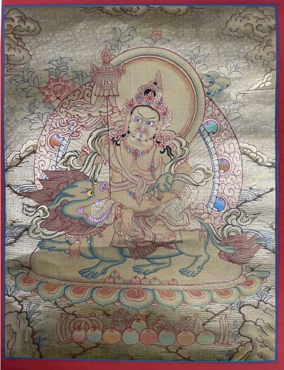 Tibetan Buddhist Thangka Of [jambhala: Namtose], Real 24k Gold, [hand Painted]