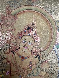 Tibetan Buddhist Thangka Of [jambhala: Namtose], Real 24k Gold, [hand Painted]