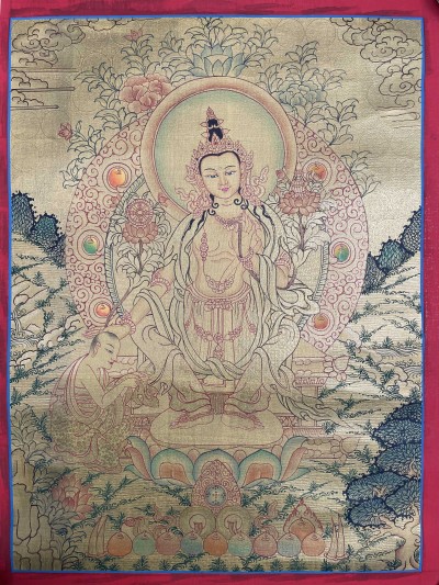 Tibetan Buddhist Thangka Of [maitreya Buddha], Real 24k Gold, [hand Painted]