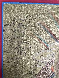 Tibetan Buddhist Thangka Of [yellow Jambhala], Real 24k Gold, [hand Painted]