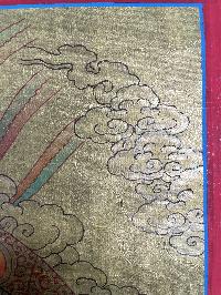 Tibetan Buddhist Thangka Of [yellow Jambhala], Real 24k Gold, [hand Painted]