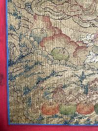 Tibetan Buddhist Thangka Of [yellow Jambhala], Real 24k Gold, [hand Painted]