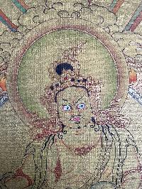 Tibetan Buddhist Thangka Of [yellow Jambhala], Real 24k Gold, [hand Painted]