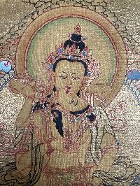 Tibetan Buddhist Thangka Of Vajrasattva With Consort, [shakti], Yab-yum, Real 24k Gold, [hand Painted]